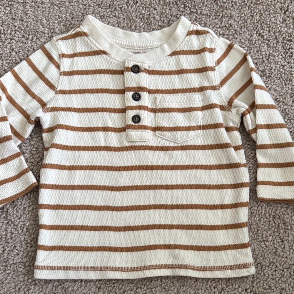 💜 3 for $10 Cat & Jack Brown and White Striped Long Sleeve Shirt